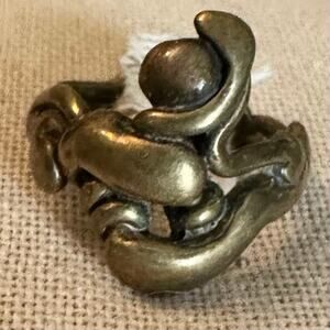 Mid Century Bronze Brutalist Artisan Abstract Ring- 5.25